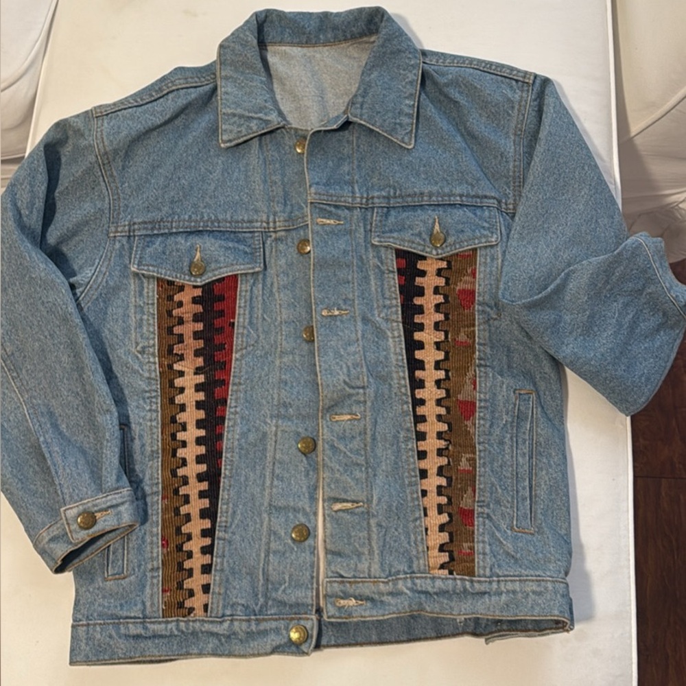 Denim Jacket with Patterned Accents